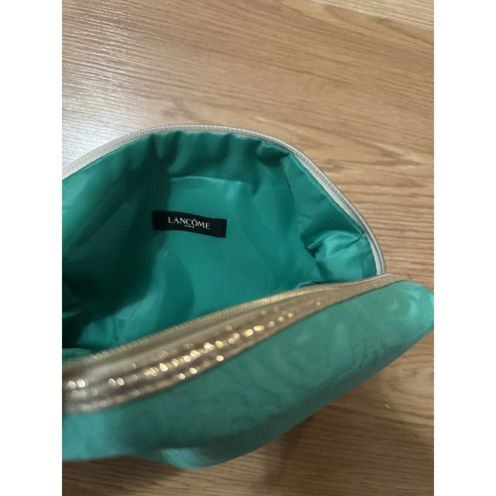 Lancome Teal Rose Embossed Cosmetic Bag Makeup Pouch Zipper‎ Closure